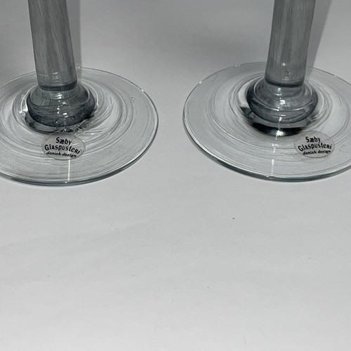 MCM *signiert* Dänisches mundgeblasenes Glas klar blau grau langstielig Likör Cordial - Bild 6 von 14