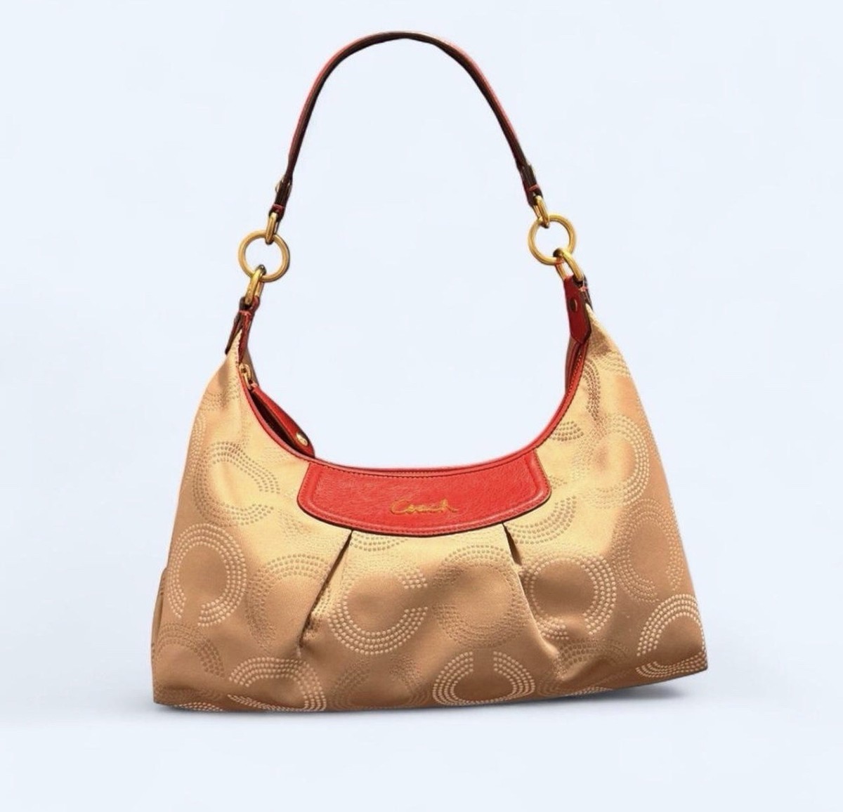 Y2K Coach Ashley Dotted Op Art Boho red and gold leather shoulder