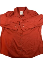 Style & Co. Western Snap Up Shirt Womens Orange Roll Tab Long Sleeves Sz XL I43