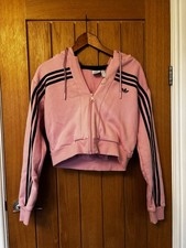 adidas Women's Pink Cropped Hoodie Tracksuit Jacket UK Size 12-14