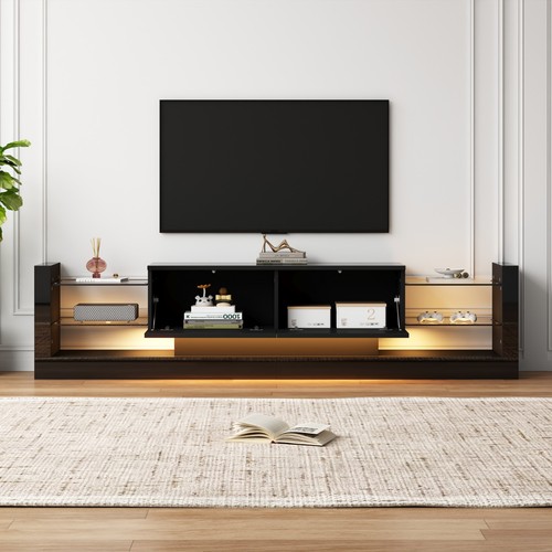 180cm TV Lowboard Schrank mit LED Beleuchtung Fernsehschrank Hochglanz Schwarz - Bild 2 von 17