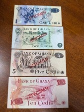 Ghana COMPLETE 4 SPECIMEN SET 1 2 5 10 1978 w/COA SEE PICS FAST SHIPPING