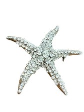 Large Starfish Rhinestone Brooch Ocean Beach Pin Silver Tone Jewelry Unisex