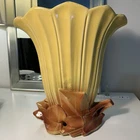 Vintage McCoy Pottery Tall Fan Vase 14.5” 1954 Yellow Art Deco MCM