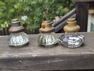 Vintage Clear Glass Door Knobs w/ Brass Shank Lot of 3 Antique Hardware