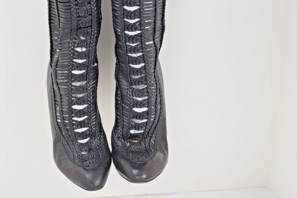 Jimmy Choo 黑色皮革镂空过膝靴 37.5 码 — 第 3/4 张图片