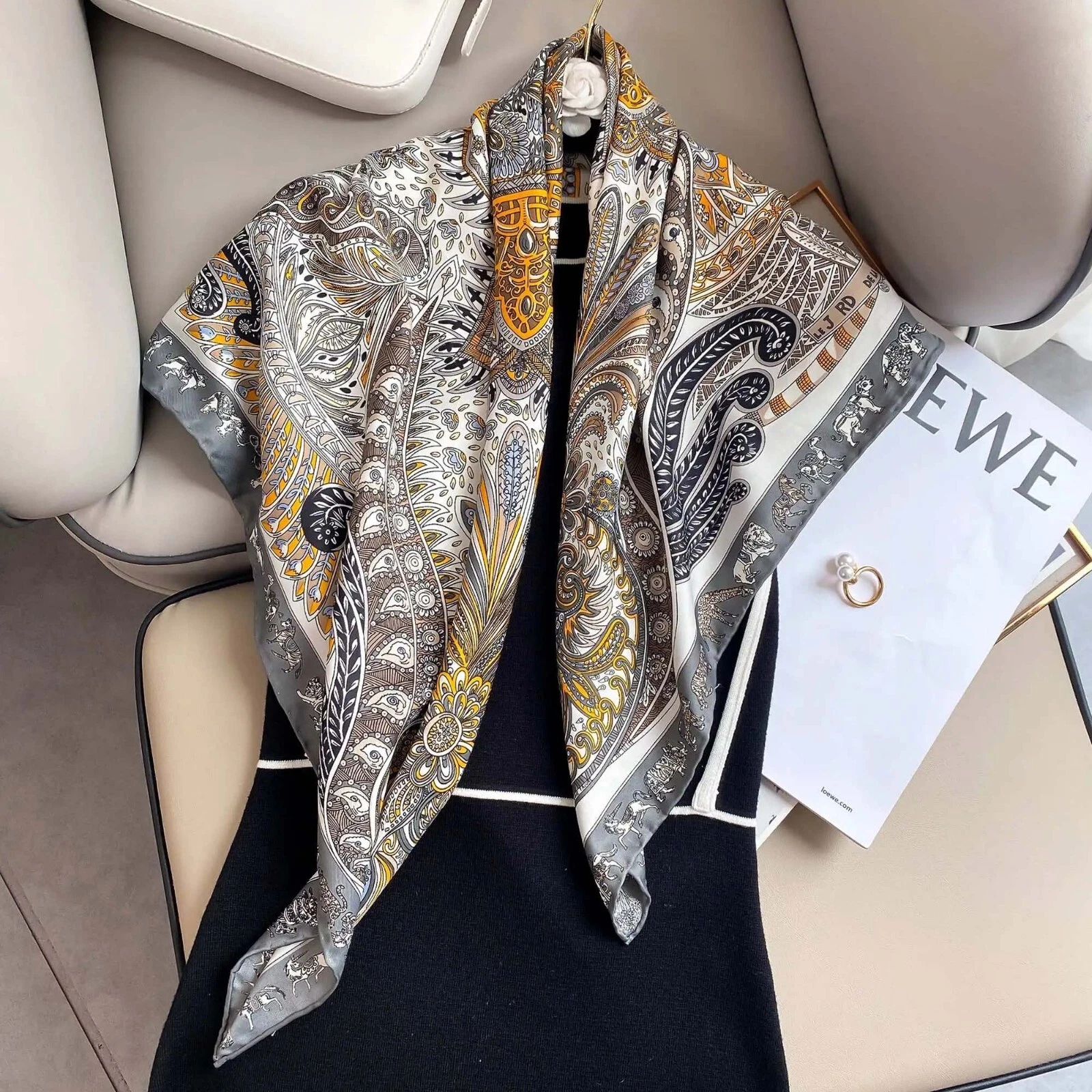 100% Mulberry Silk Women Large Square Scarf Head Neck Wraps Shawl 35'' X 35''