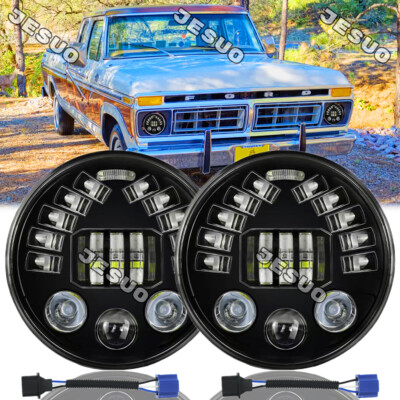 Pair Chrome 7 inch Round LED Hi/Lo Beam Headlights for Ford F100 F150 F250 Truck