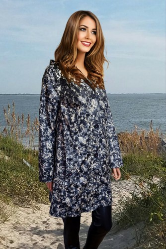 PER UNA COAT STORMWEAR UK 10 NAVY MIX FLORAL PRINT HOODED BUTTONED RAIN COAT #K4 - Picture 2 of 10