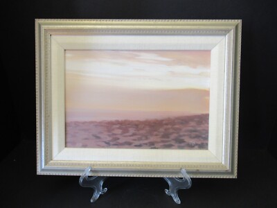 Vintage New England OOAK oil painting lavender ocean sunset prof framed signed