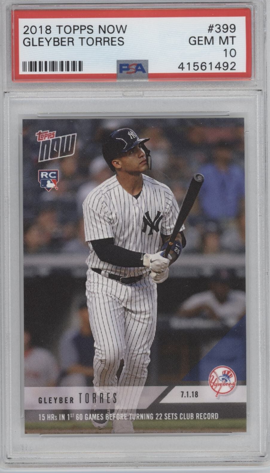 GLEYBER TORRES 2018 Topps Now #399 Rookie RC PSA 10