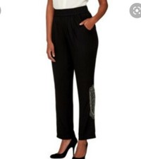 NWT LOGO by Lori Goldstein Pants w Bead Accent and Pockets Medium BLACK  67