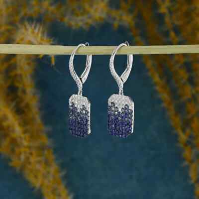 2.1Ct Round Cut Lab Created Sapphire Women's Drop Earrings 14K White Gold Plated