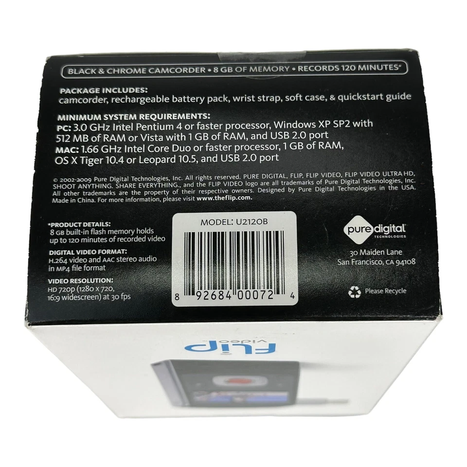 Flip UltraHD U2120B Video Camera 8 GB 2 Hours - 2nd Generation - Black - Image 4 of 4