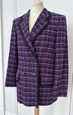 Mondi 1990er Jahre Vintage Jacke Pinks lila kariert Wolle Größe UK 10 MAKELLOS