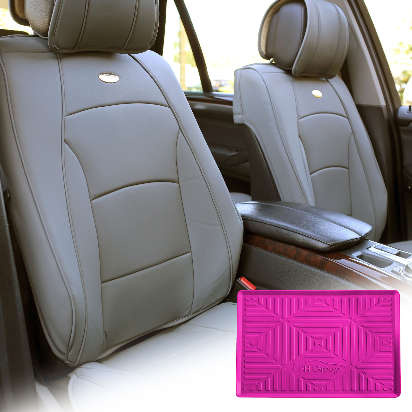 FH Group Universal Fit Leatherette Car Seat Covers for SUV Front Set w/ Dash Mat