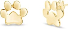 Paw Print Stud Earrings For Womens in 14K Yellow Gold Plated 925 Sterling Silver