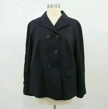 Faconnable Jacket Pea Coat Wool Womens L Navy Blue Double-breasted Lightweight
