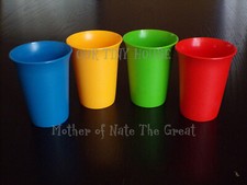 NEW Vtg Tupperware Bell Tumblers 7 oz Kids Cups Set 109 RED YELLOW BLUE GREEN