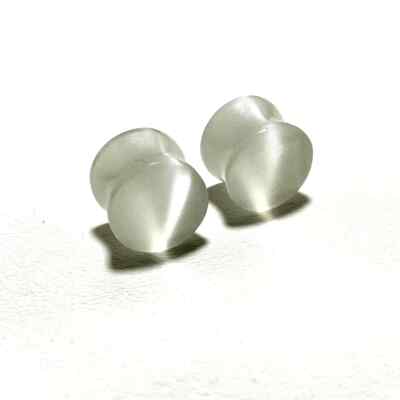 White Cat's Eye Stone Handicarfted Ear Piercing Plugs Pair Size 8g - 54 MM