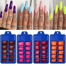100PCS Acrylic Nail Coloured Long Full Cover False Nails Ballerina Coffin French