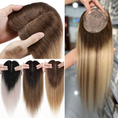 Top Topper Clip In Remy Human Hair Extensions Mono Silk Base Toupee Hairpiece US