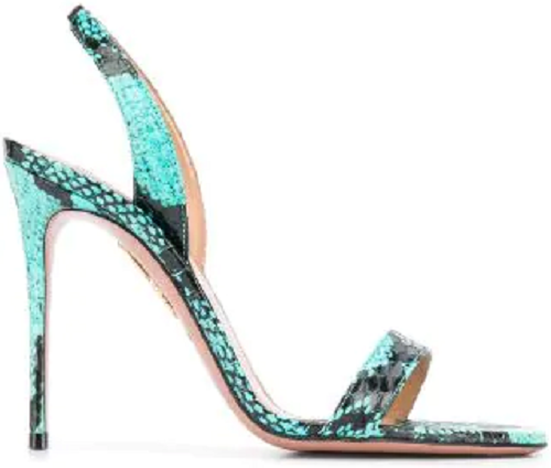 New AQUAZZURA Turqoise Watersnake Open Toe 105mm Sandal Italy Size