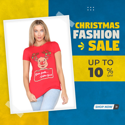 Women's Xmas Merry Christmas T-Shirt Reindeer Santa Novelty Office Party Tee Top