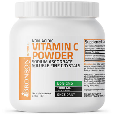 Non Acidic Vitamin C Powder Sodium Ascorbate Non GMO Fine Crystals 2.2 lbs