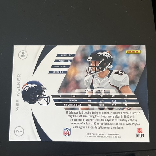 Panini Momentum 2013 - #90 Wes Welker - Imagen 2 de 2