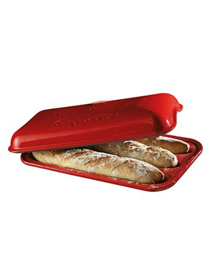 Emile Henry France 15"x9" Flame Baguette Bread Loaf Baker Maker Stoneware New