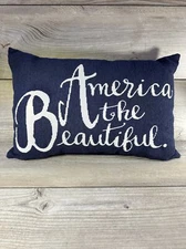 18” X 12” America the Beautiful Pillow Indoor Navy And White Sofa Or Bed USA