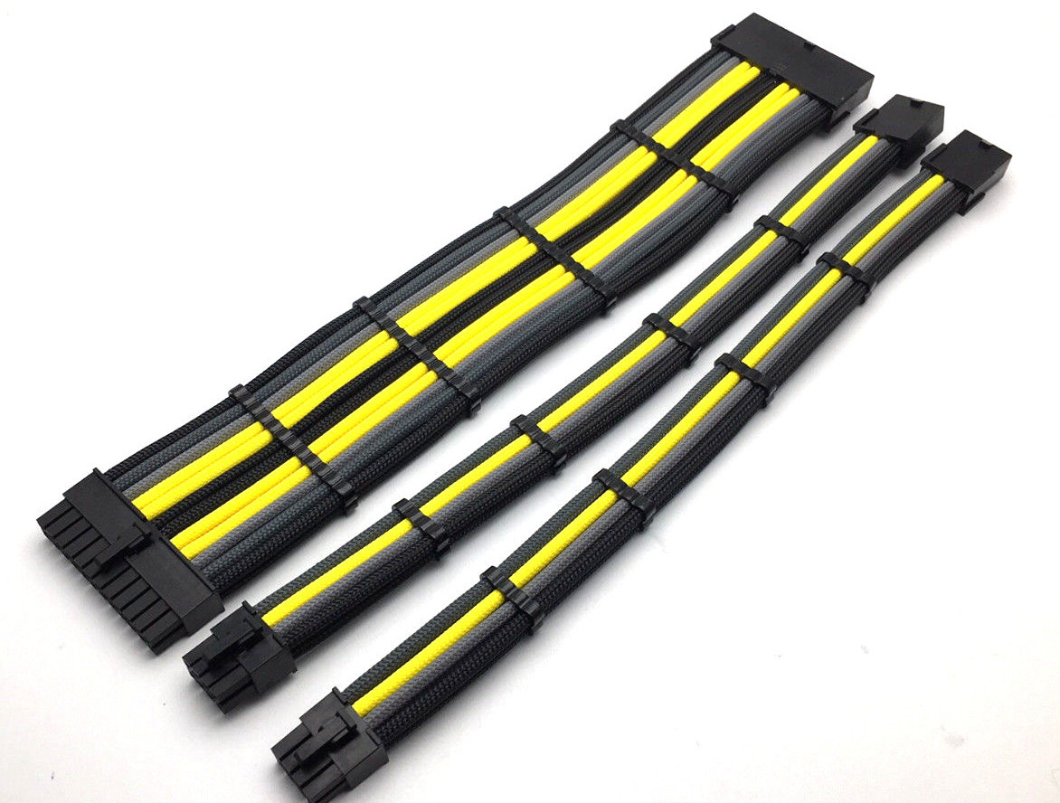 3 Straight Sleeved Extension Cable Combs 24pin 8pin 4pin ATX CPU, 8pin 6pin PCIE