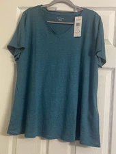NWT $118 Eileen Fisher River Organic Linen Jersey V-Neck Tee M L XL