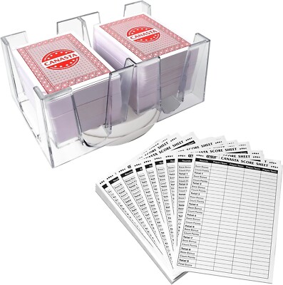 Canasta Game Set with 6 Canasta Cards with Point Values,Score Pads&Rotating Tray