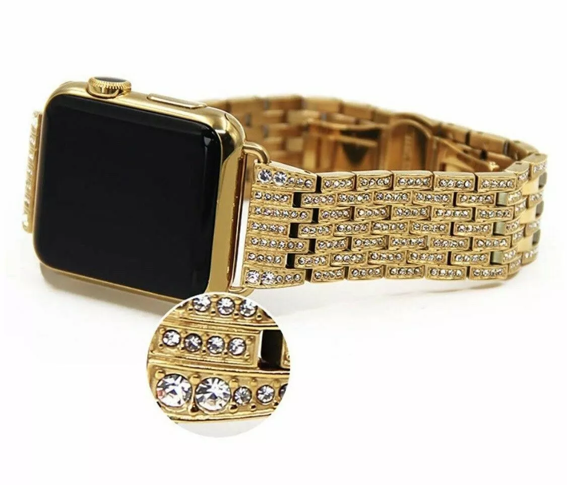 24K Gold 42MM Apple Watch 24K Gold Band with Diamond Rhinestone 1 | eBay