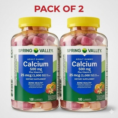 Spring Valley Calcium 500mg Plus Vitamin D 25mcg Gummies 100ct (Pack of 2)