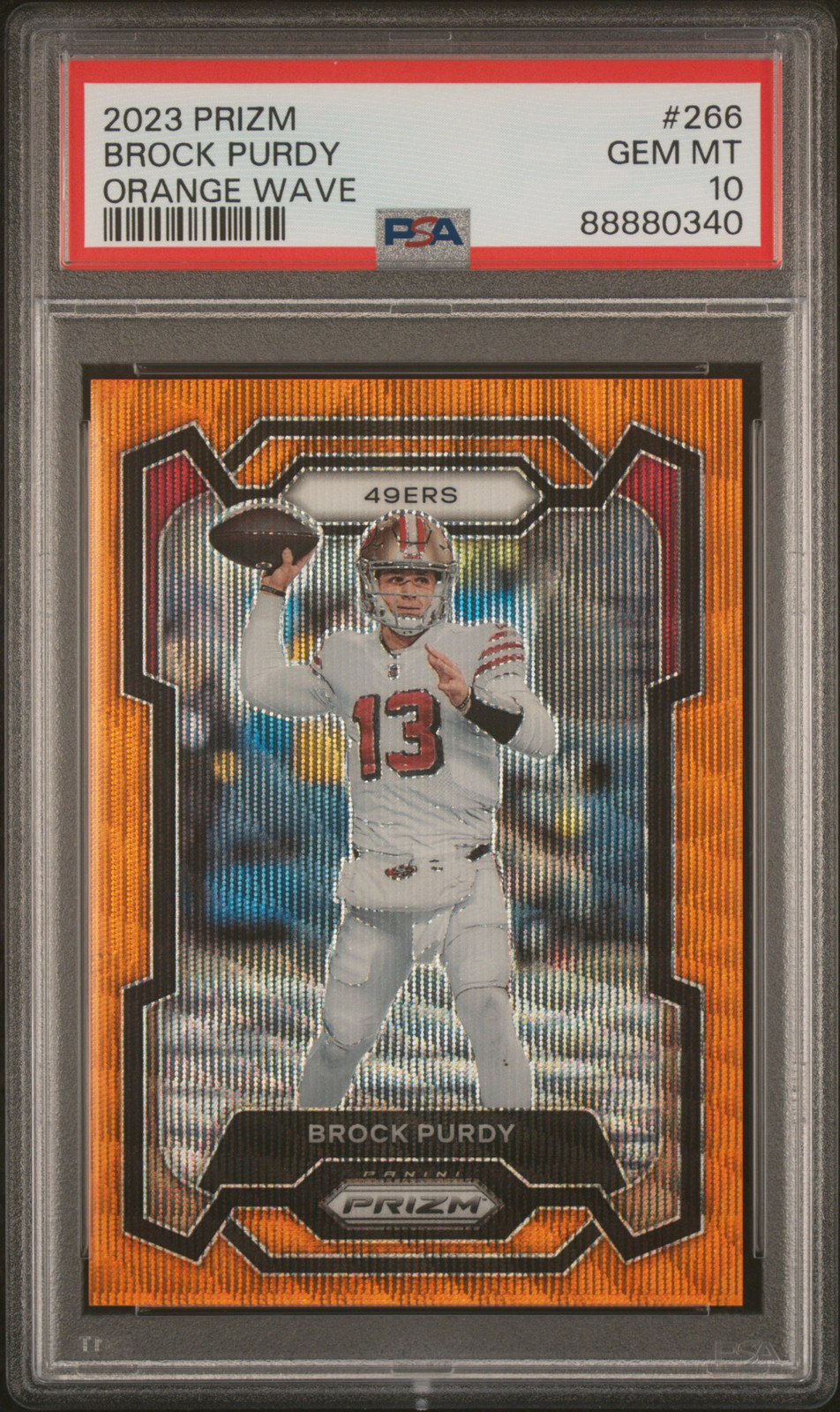 2023 PANINI PRIZM ORANGE WAVE #266 BROCK PURDY 2/60 PSA 10