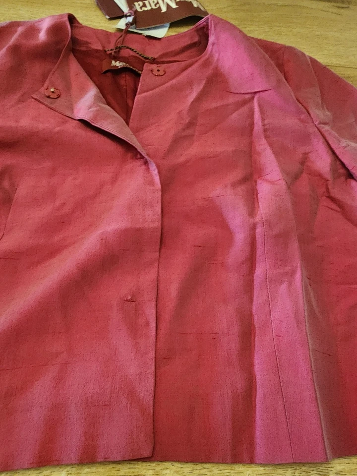 Blazer Mino 100 % Seda Iridiscente Max Mara RARO NUEVO CON ETIQUETAS $795 EE. UU. 8 Rojo Polvoriento Foto 3 de 4