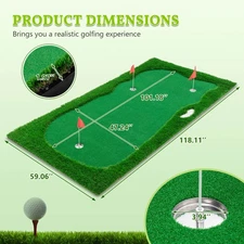 10x5 FT Golf Putting Green, Golf Training Mat With High-quality Turf, 3 Holes, 3