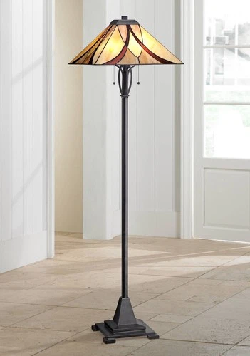 Quoizel Asheville 60" Valiant Bronze Tiffany-Style Glass Floor Lamp - Picture 1 of 5