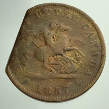 1857 Bank of Upper Canada One Penny Bank Token Clipped Planchet JJ407