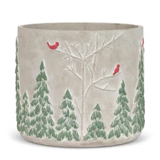 Abbott Collection Winter Forest with Cardinals Cement Planter Large (8" Opening)