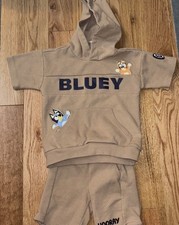 Bluey Brown Hoodie Shorts Set 2T Cartoon Theme Toddler Outfit Summer