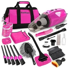 Car Cleaning Kit, Car Vacuum Detailing Kit Interior with High Power Pink
