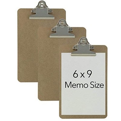 Memo Size 6'' x 9'' Clipboards Standard Clip Hardboard (Pack of 3) (Pen Not I...