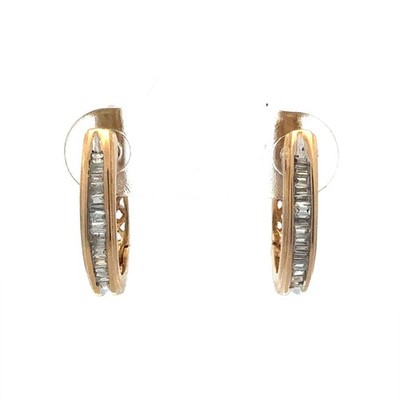 Designer 14K Gelbgold weiß Baguette Diamant kleine ovale Klapp Creolen