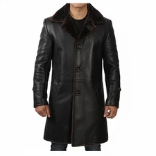 Men's Real Lambskin Leather Sherpa Jacket – Long Winter Warm Coat for Men
