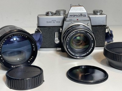 Minolta SRT 101 Silver Film Camera with Minolta 55 mm Lens UNTESTED Good Shape