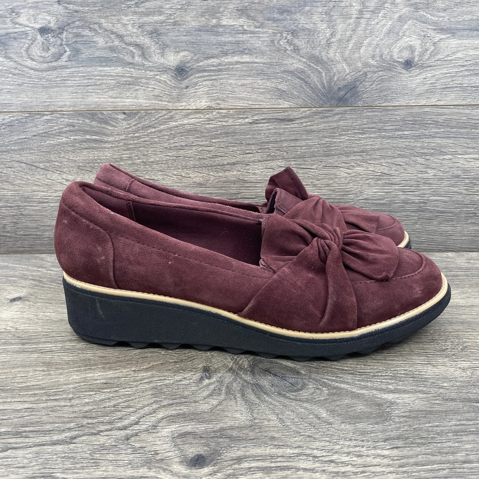 Scarpe Clarks Collection donna taglia 11 mocassini scamosciati plateau fiocco comode